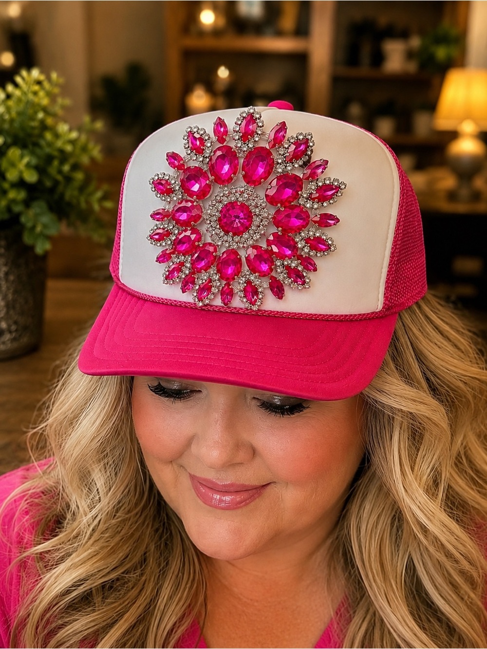 Fuchsia Crystal Statement Trucker Hat ✨